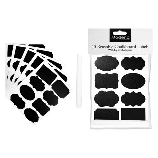 Picture of MODENA REUSABLE CHALKBOARD LABELS & PEN 40 PACK